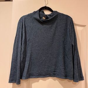 We the Free Cowl Neck Navy Thermal Waffle Knit Sweater